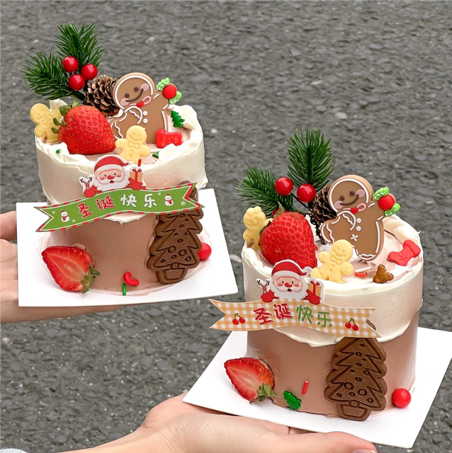Christmas Vinyl Gingerbread Man Cookie Cake Decoration Ornaments Merry Christmas Banner Flag Pine Cone Baking Insert