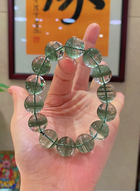正品天然绿幽灵千层一线天手链大颗粒男女款单圈水晶圆珠手串珠链
