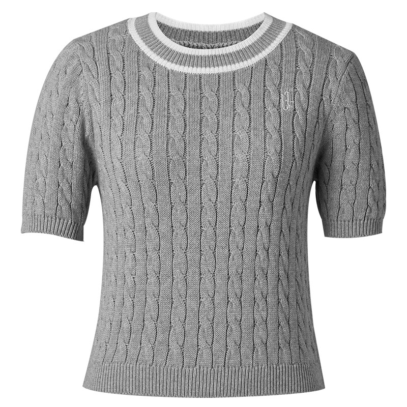 【商场同款】糖力 减龄俏皮 短袖撞色麻花针织衫女套头打底衫上衣 - 图2