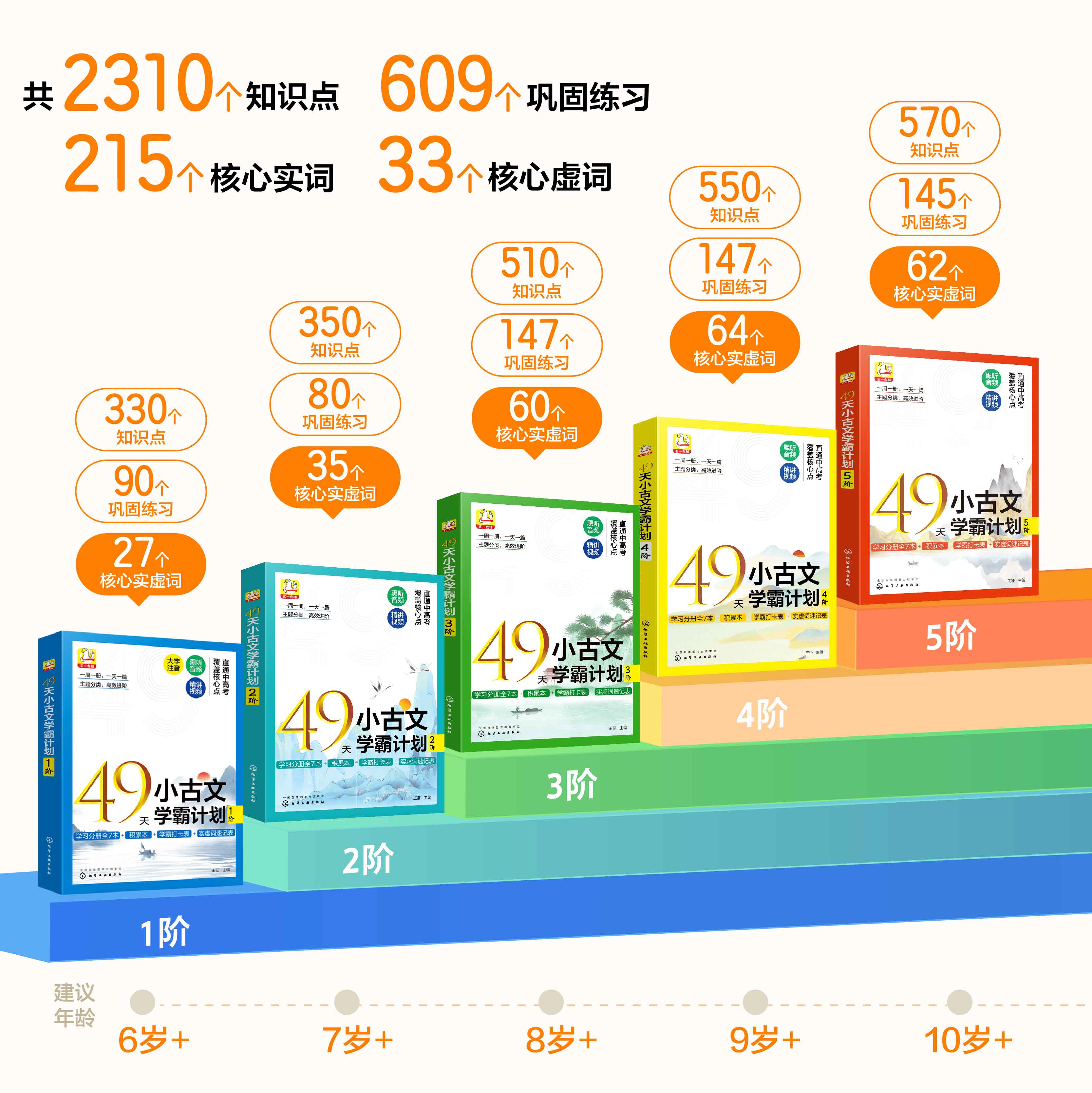 赠音频视频 全5阶 49天小古文学霸计划 文言文知识点词汇巩固训练核心实虚词 小学生语文阅读天天练入门分级练习册 中高考一本通书