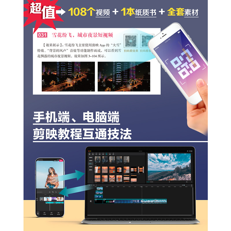 剪映教程 剪映视频剪辑从小白到大师 电脑版+从入门到精通 手机版 调色特效字幕配音转场 2册 视频拍摄剪辑运营摄影音频应用书籍