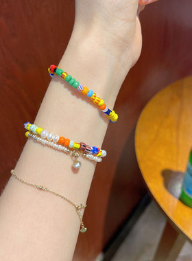 小众琉璃原创设计风叠戴情侣手链