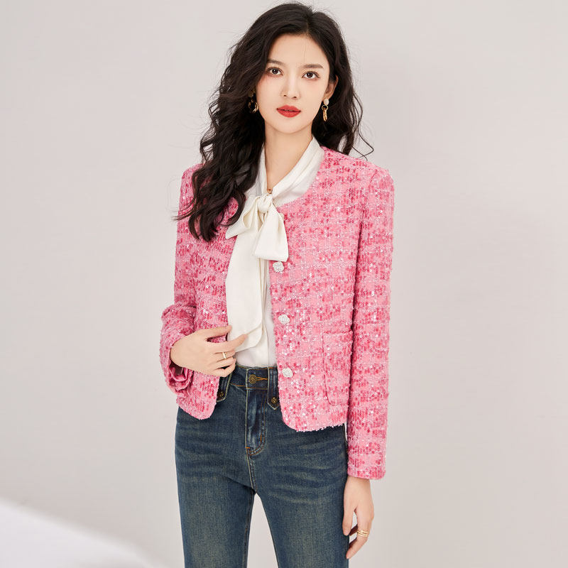 迪奥小香风短外套女秋冬新款轻奢气质粉色亮片设计感小众羊毛上衣,淘宝优惠券,粉丝福利购,淘宝优惠卷