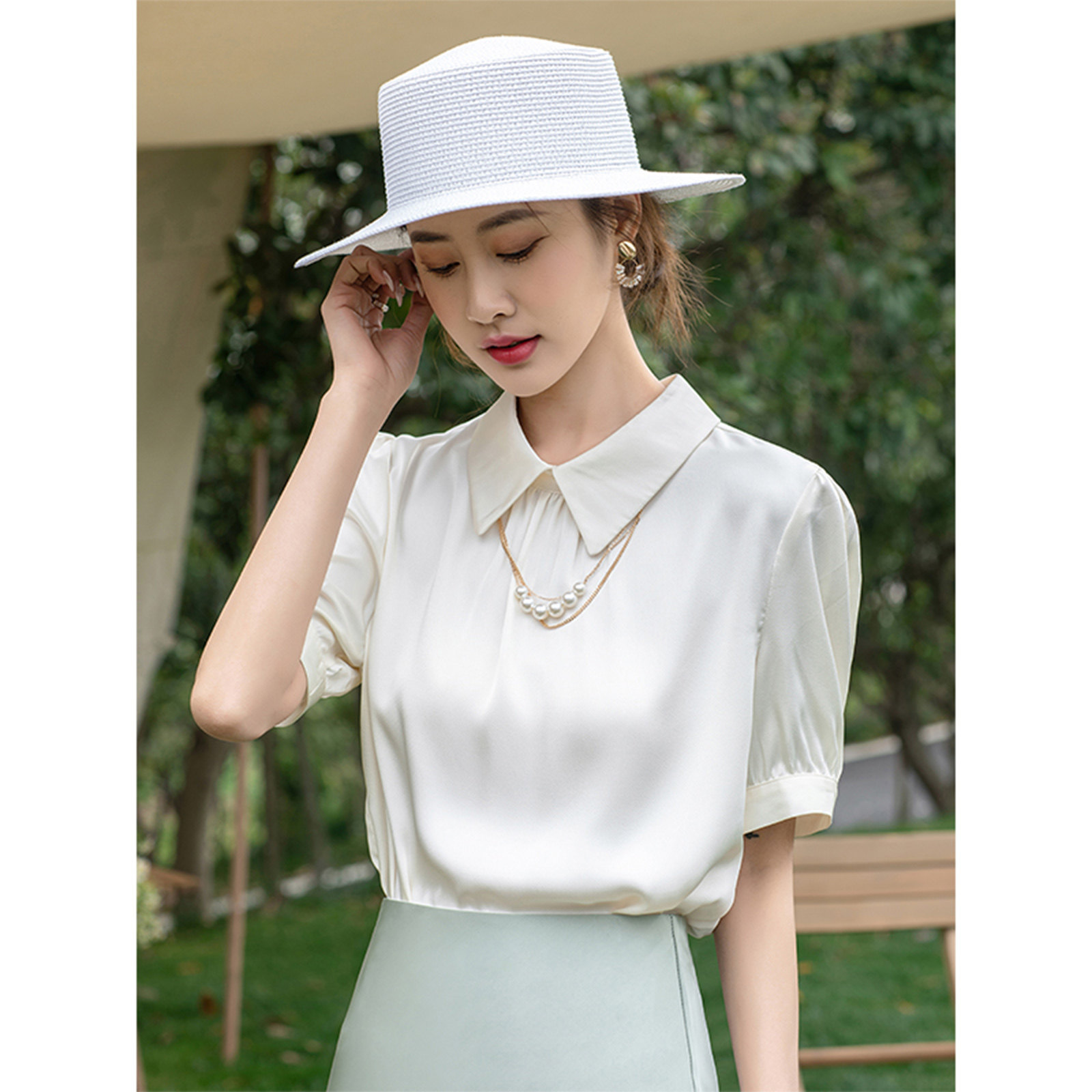 迪奥桑蚕丝高端短袖女2026夏季新款重磅真丝纯色翻领气质T恤上衣,淘宝优惠券,粉丝福利购,淘宝优惠卷