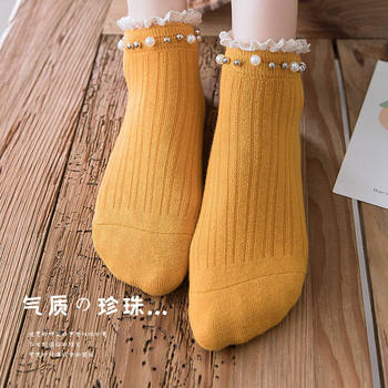 ຖົງຕີນສໍາລັບແມ່ຍິງ summer ບາງໆສະບັບພາສາເກົາຫຼີ mid-calf socks ເຮືອຂອງແມ່ຍິງ socks jk socks ins Japanese cute lace pearl socks