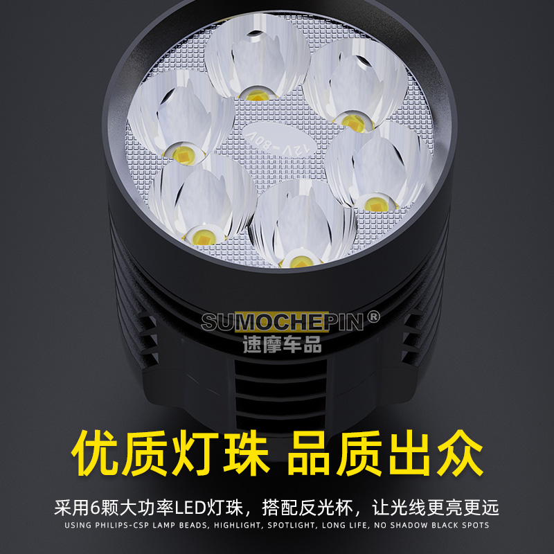 电动摩托车LED前大灯改装外置超亮12v60V三轮车强光大灯流氓射灯 - 图1