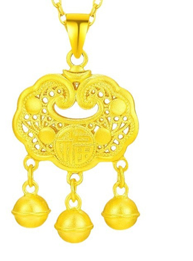 金包银福锁黄金吊坠女平安锁大人项链婴儿铃铛款经典时尚款
