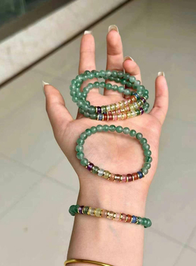 天然非洲翠直切药片珠手链手串送妈妈长辈母亲节生日礼物