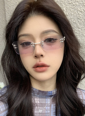 韩版新款无框星星紫色墨镜女辣妹