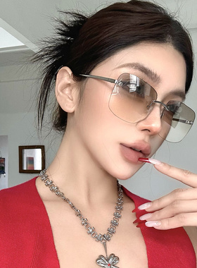 欧美无框方形水银色墨镜女潮街拍