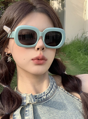 韩版ins多巴胺绿色大框太阳镜女