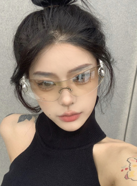 欧美无边框连体水银色大框墨镜女