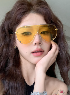 欧美时尚大框连体黄色墨镜女显瘦