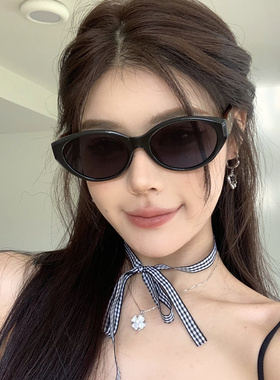 复古椭圆猫眼墨镜女百搭防紫外线