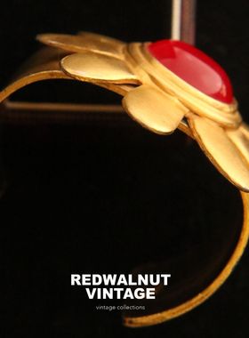 已嫁欣赏 法产罕见Edouard Rambaud 古董红色果冻花卉厚金