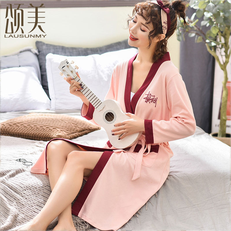 夏季情侣夏纯棉八分袖中长款男睡袍 颂美睡袍/浴袍