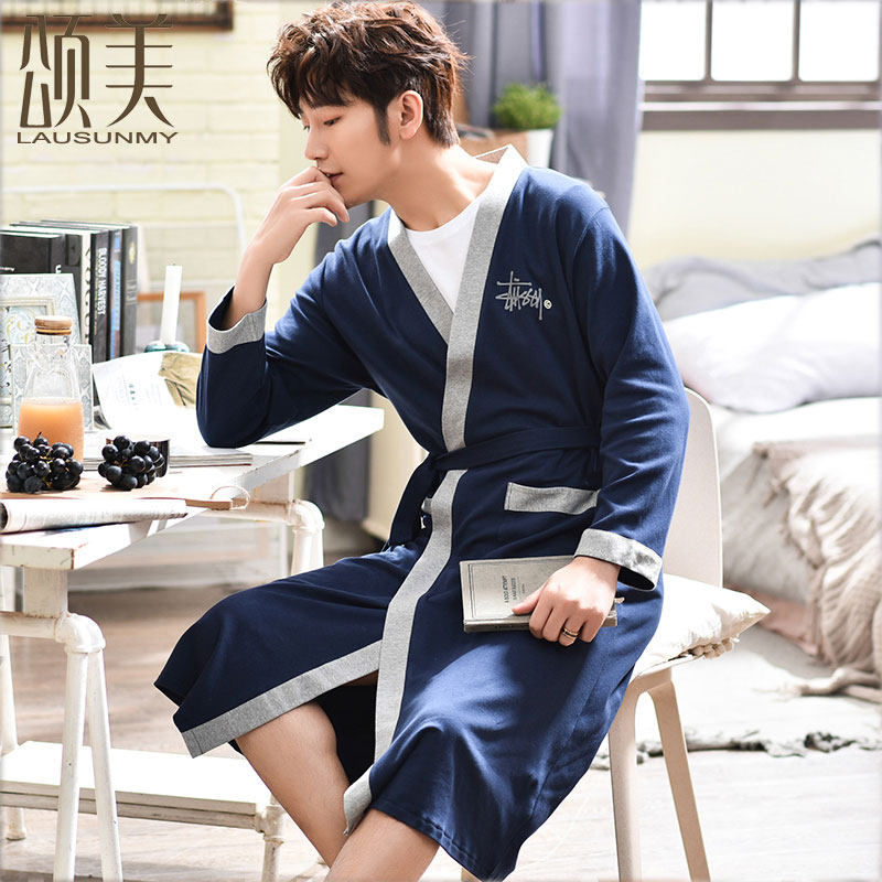 夏季情侣夏纯棉八分袖中长款男睡袍 颂美睡袍/浴袍