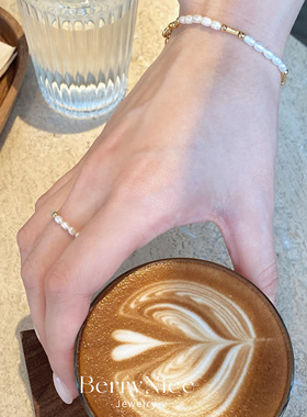 天然真珍珠串珠手链女法式优雅复古简约戒指ins光泽感手环百搭