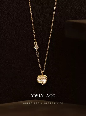 欧美不规则爱心造型锆石项链吊坠女ins风闪亮设计感毛衣链项饰