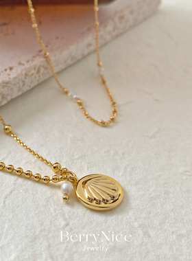 法式精致设计感天然珍珠贝壳吊坠项链通勤百搭锁骨链女气质时尚