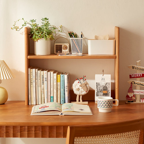 简易实木桌面小书架收纳置物架办公学生桌上多层书立原木储物架 - 图3