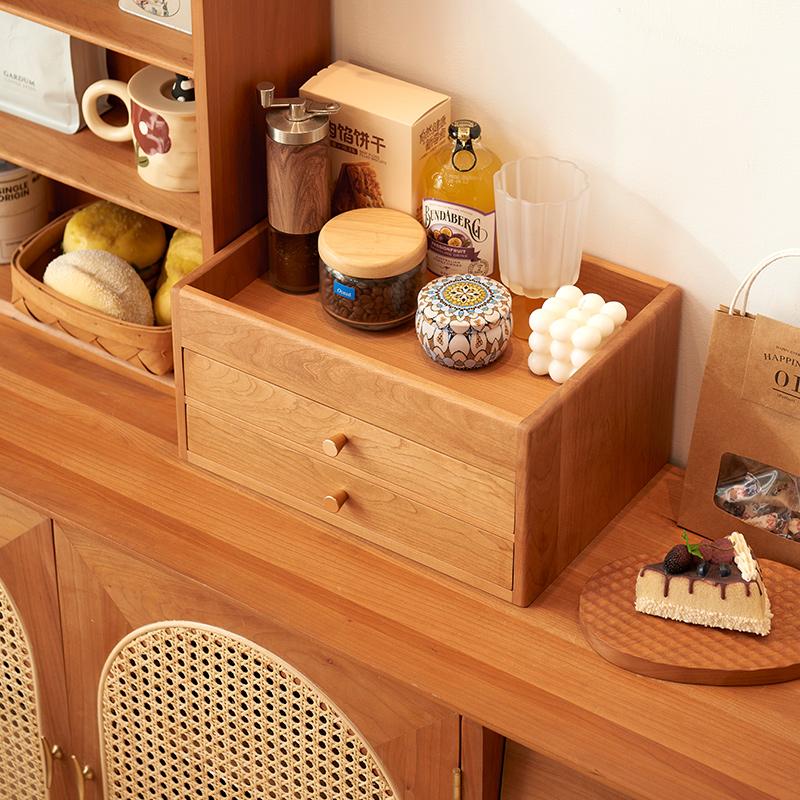 实木台面收纳盒樱桃木储物格整理盒桌面文具化妆品玄关抽屉首饰盒 - 图2