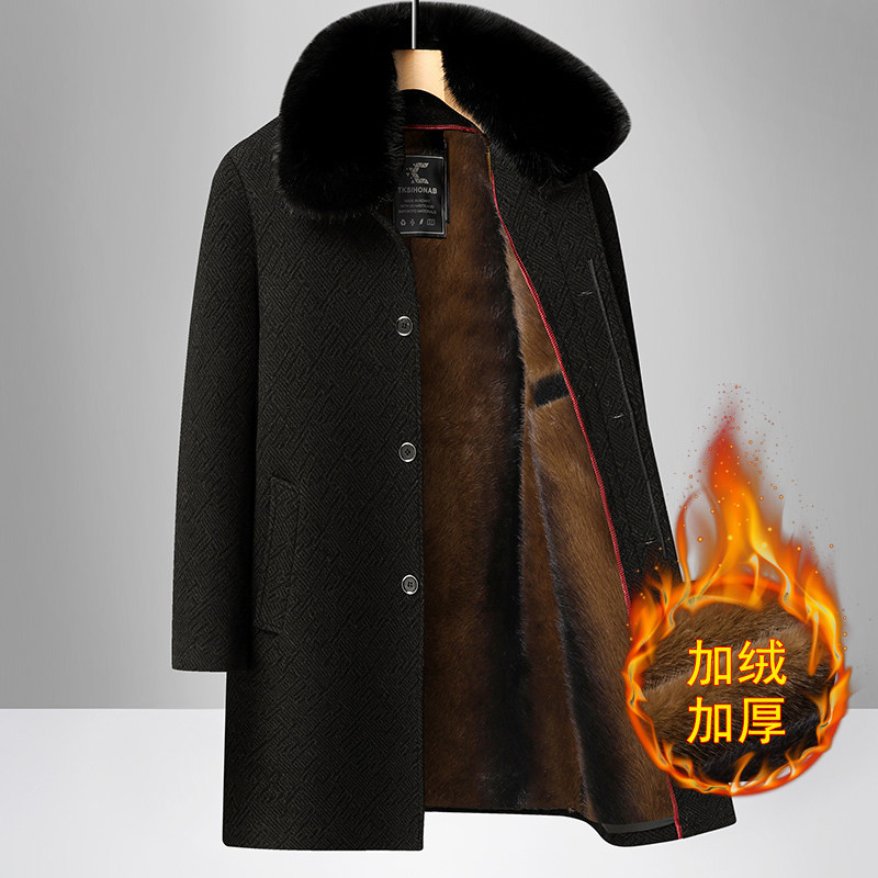 【皮尔卡丹】秋冬季中老年人毛呢大衣男加绒加厚爸爸毛呢外套棉衣,淘宝优惠券,粉丝福利购,淘宝优惠卷