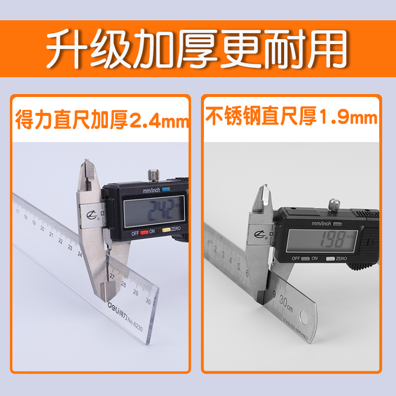 得力尺子小学生直尺20cm高颜值塑料绘图测量亚克力透明教师专用大长尺子30厘米考研尺文具直尺子新一年级格尺-图2