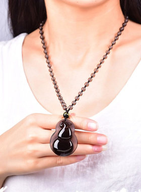 天然冰种黑曜石吊坠 葫芦 项链 男女款项坠 民族风饰品礼物