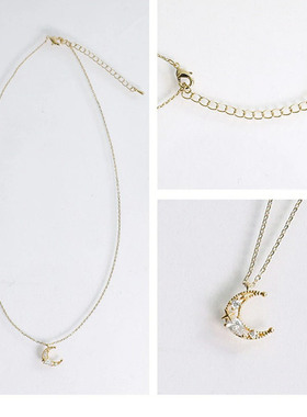 宝石镶嵌时尚新月图案项链短项链