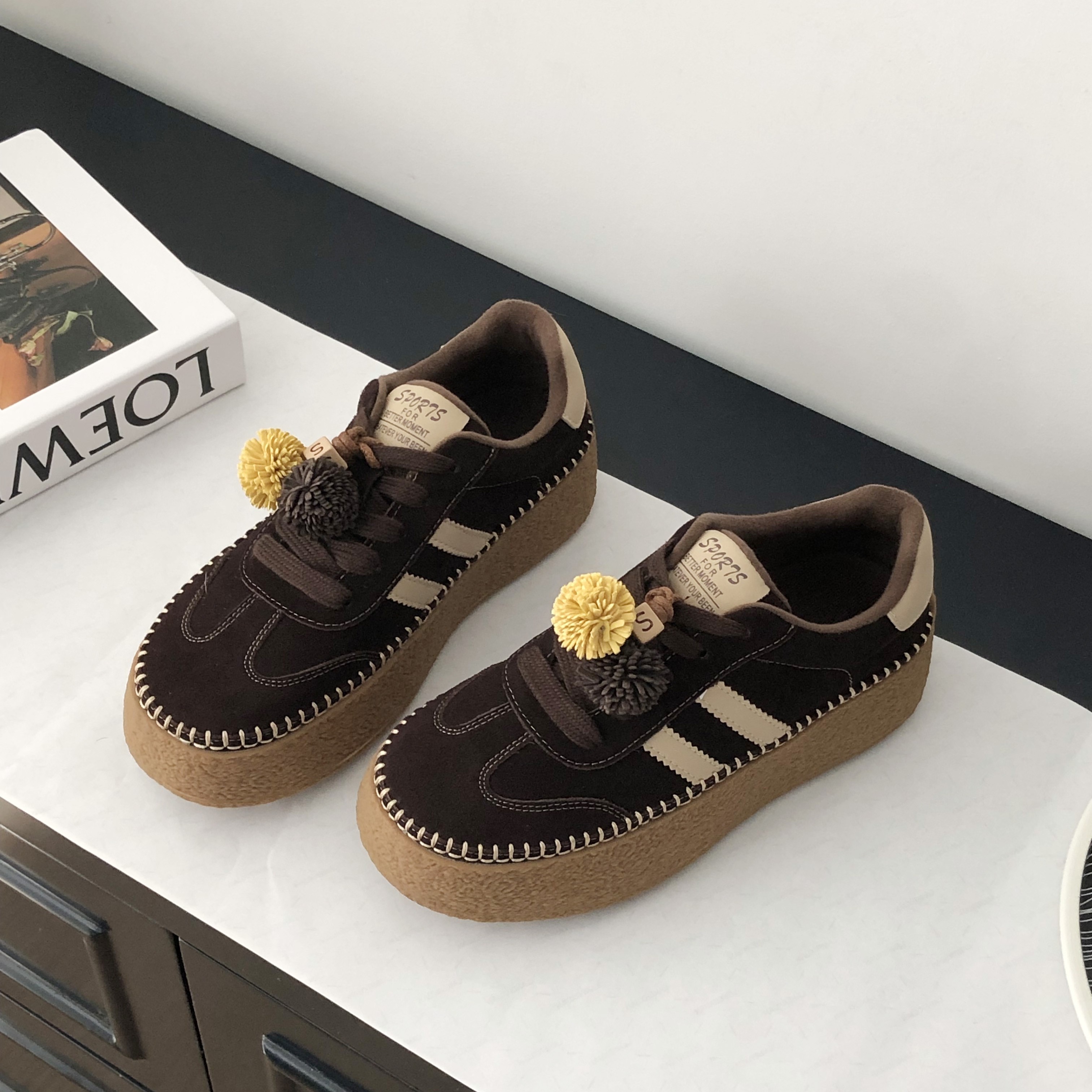 2025冬季款韩版厚底板鞋女真皮百搭系带圆头复古休闲鞋时尚德训鞋,淘宝优惠券,粉丝福利购,淘宝优惠卷