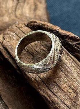 三角菱形山纹印第安戒指原创设计