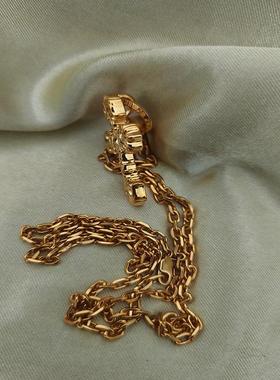 克罗风格S925金色复古做旧火焰黑色吊坠高级男女情侣项链毛衣链