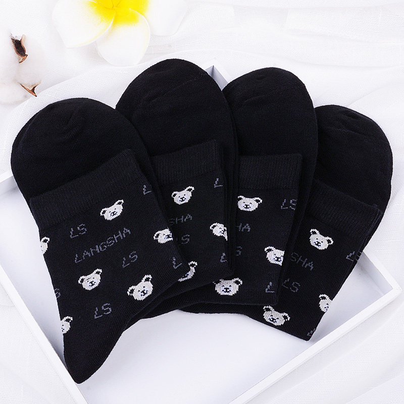 浪莎黑色纯棉春秋款防臭长筒中筒袜 茹雅服饰短袜/打底袜/丝袜/美腿袜