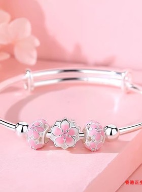 香港正生桃花女宝宝银手镯