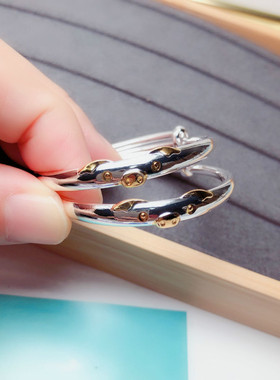 正品香港正生纯银宝宝手镯足银S999彩虹儿童镯子推拉款送满月周岁