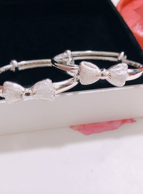 正品香港正生纯银磨砂蝴蝶结宝宝手镯足银999女送新生儿满月生日