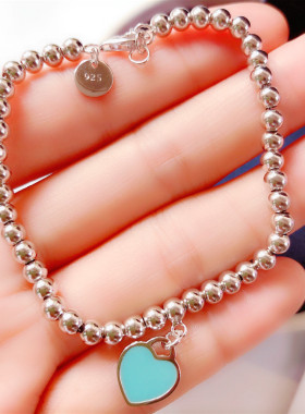 冲冠 香港正生纯银s925爱心吊牌圆珠皇冠蝴蝶结女网红抖抖音同款