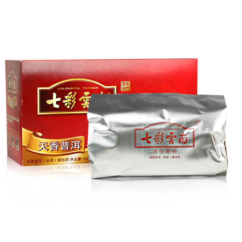 七彩云南天香普洱袋泡茶桂花香普洱生茶100g50袋办公室茶酒店专用