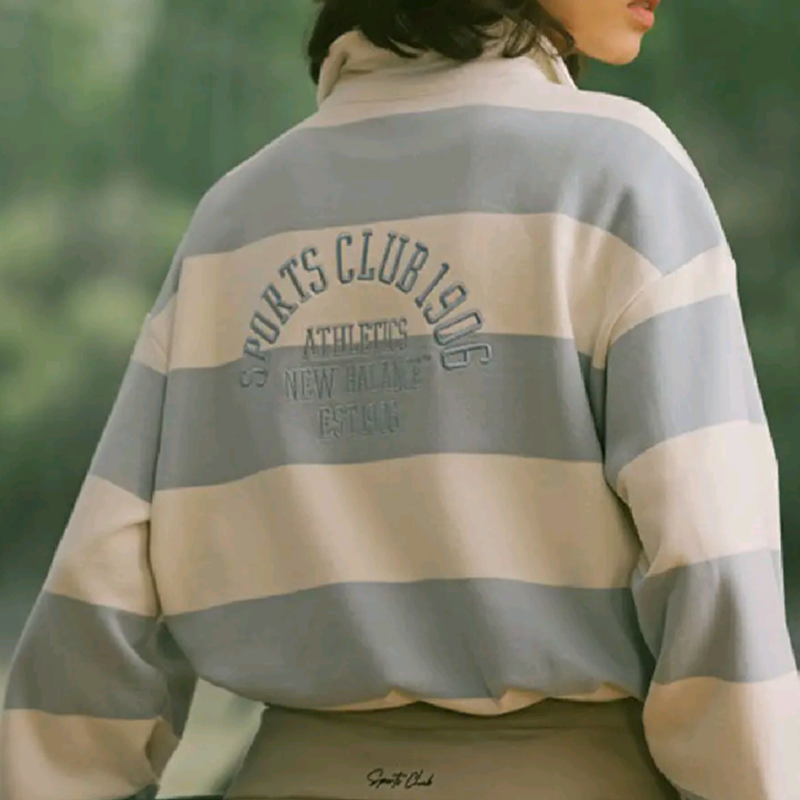 New Balance 女美式复古条纹休闲运动Polo衫5FD38542-LBL - 图2