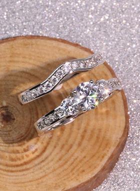 JZ322镀白金男女款微镶90分仿真钻百合一生所爱结婚求婚情侣对戒