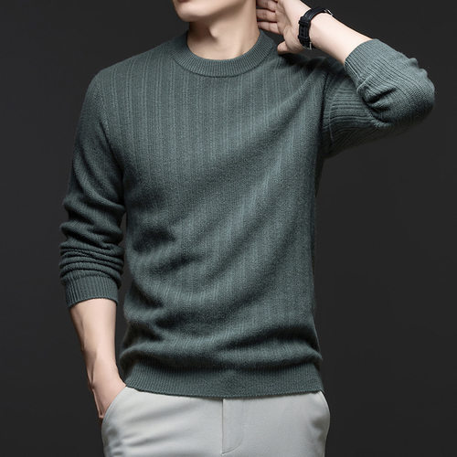 【100%山羊绒】冬季加厚7针打花工艺羊绒衫全身针法针织打底衫男 - 图0