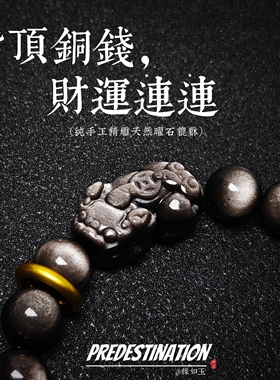 天然双活眼银曜石貔貅手串