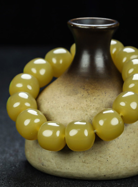 新疆和田玉黄玉手串米黄玉老型珠手链玉石桶珠珠子手串男女款手链