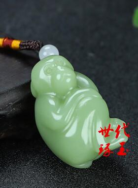 新疆冰底晴水色猴子把玩件和田玉生肖候手把件玉原石立体石猴把件