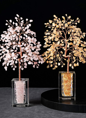 亚马逊天然水晶发财树生命之树家居招财桌面水晶摆件乔迁礼物摆件