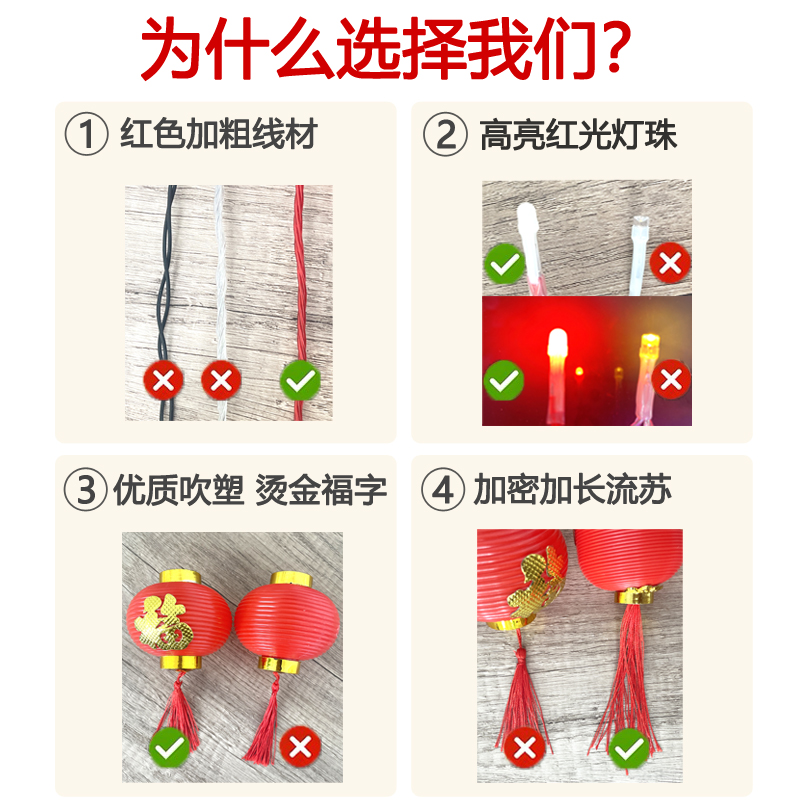 新年喜庆红灯笼福字灯串春节装饰彩灯闪灯元宵节布置氛围流苏灯笼