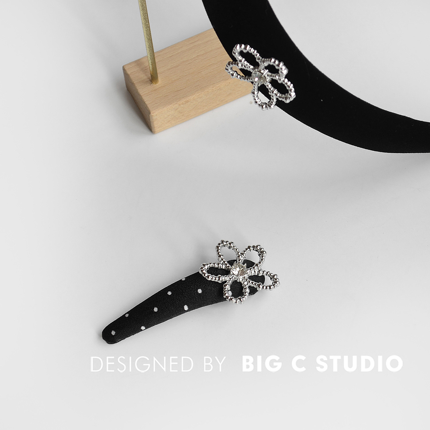 韩系千金风闪钻花朵丝绒发箍高级感波点刘海侧边夹BB夹头箍发夹子,淘宝优惠券,粉丝福利购,淘宝优惠卷