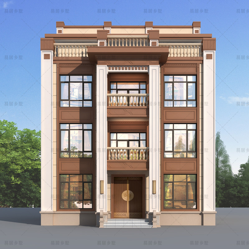 414农村自建房屋设计图纸乡村三层半新中式别墅带露台大气施工图_虎窝淘