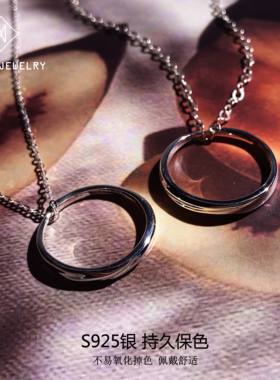 MRWANG情侣925银简约项链对戒